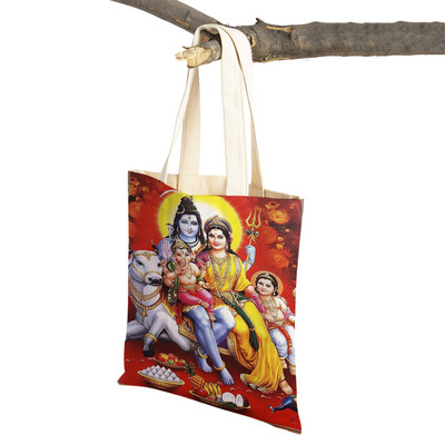 Shiva Ganesha multikas vabaaja naiste ostukott mõlemalt poolt India mütoloogia Korduvkasutatav lõuend tüdrukule reisikäekott õlakott