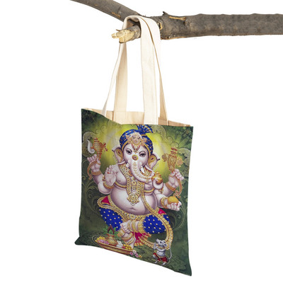 Shiva Ganesha multikas vabaaja naiste ostukott mõlemalt poolt India mütoloogia Korduvkasutatav lõuend tüdrukule reisikäekott õlakott