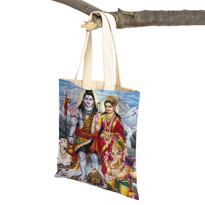 Shiva Ganesha multikas vabaaja naiste ostukott mõlemalt poolt India mütoloogia Korduvkasutatav lõuend tüdrukule reisikäekott õlakott