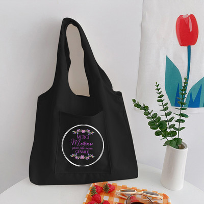 Francia nyomtatott divat Női vászon bevásárlótáska Eco Harajuku válltáskák Személyre szabott Köszönöm Mistress Iskolatáskák Ajándék