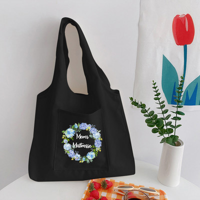 Francia nyomtatott divat Női vászon bevásárlótáska Eco Harajuku válltáskák Személyre szabott Köszönöm Mistress Iskolatáskák Ajándék