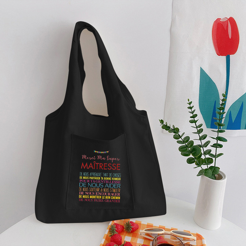 Francia nyomtatott divat Női vászon bevásárlótáska Eco Harajuku válltáskák Személyre szabott Köszönöm Mistress Iskolatáskák Ajándék