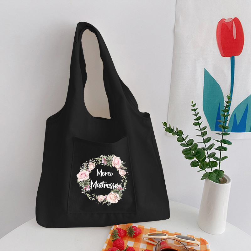 Francia nyomtatott divat Női vászon bevásárlótáska Eco Harajuku válltáskák Személyre szabott Köszönöm Mistress Iskolatáskák Ajándék