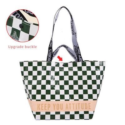 PURDORED 1 db női nagy bevásárlótáska, vízálló újrafelhasználható nejlon, személyre szabott tároló kézitáska válltáska, újrahasználható élelmiszer-táska