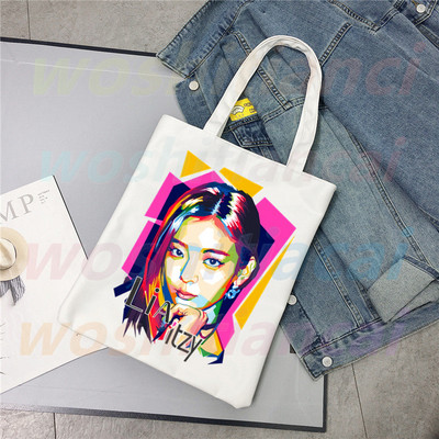 ITZY Logo Kpop koreai lányok csoportja Ulzzang vásárlói táska nyomtatott vászon hordtáska kézitáska Női táska Harajuku válltáska