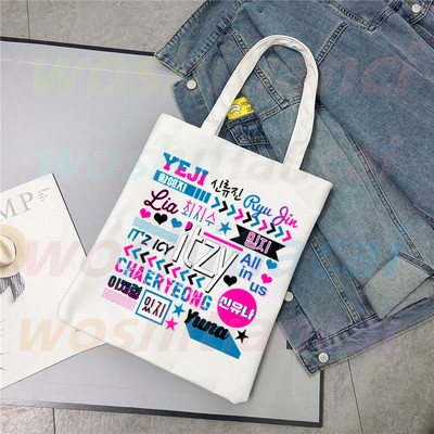 ITZY Logo Kpop koreai lányok csoportja Ulzzang vásárlói táska nyomtatott vászon hordtáska kézitáska Női táska Harajuku válltáska