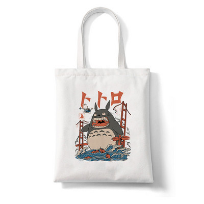 Totoro Stúdió Ghibli Miyazaki Hayao Shopper Bag Anime Táskák Rajzfilm Print Bevásárlótáskák Eco Canvas Tote Bag Pacakge Beach Handbag
