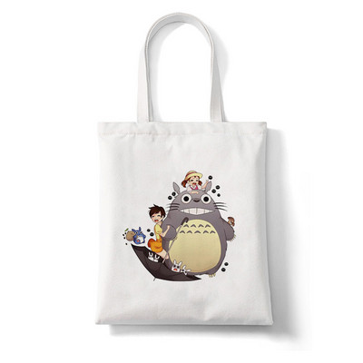 Totoro Stúdió Ghibli Miyazaki Hayao Shopper Bag Anime Táskák Rajzfilm Print Bevásárlótáskák Eco Canvas Tote Bag Pacakge Beach Handbag