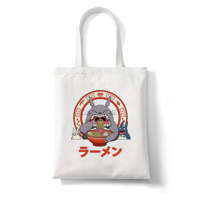 Totoro Stúdió Ghibli Miyazaki Hayao Shopper Bag Anime Táskák Rajzfilm Print Bevásárlótáskák Eco Canvas Tote Bag Pacakge Beach Handbag