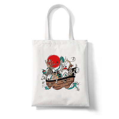 Totoro Stúdió Ghibli Miyazaki Hayao Shopper Bag Anime Táskák Rajzfilm Print Bevásárlótáskák Eco Canvas Tote Bag Pacakge Beach Handbag