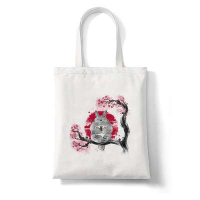 Totoro Stúdió Ghibli Miyazaki Hayao Shopper Bag Anime Táskák Rajzfilm Print Bevásárlótáskák Eco Canvas Tote Bag Pacakge Beach Handbag