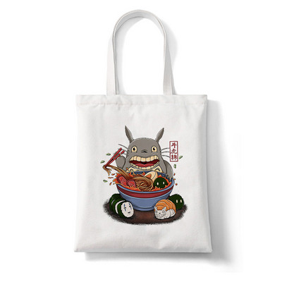Totoro Stúdió Ghibli Miyazaki Hayao Shopper Bag Anime Táskák Rajzfilm Print Bevásárlótáskák Eco Canvas Tote Bag Pacakge Beach Handbag