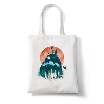 Totoro Stúdió Ghibli Miyazaki Hayao Shopper Bag Anime Táskák Rajzfilm Print Bevásárlótáskák Eco Canvas Tote Bag Pacakge Beach Handbag