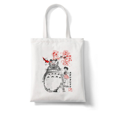 Totoro Stúdió Ghibli Miyazaki Hayao Shopper Bag Anime Táskák Rajzfilm Print Bevásárlótáskák Eco Canvas Tote Bag Pacakge Beach Handbag