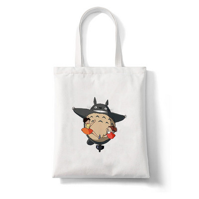 Totoro Stúdió Ghibli Miyazaki Hayao Shopper Bag Anime Táskák Rajzfilm Print Bevásárlótáskák Eco Canvas Tote Bag Pacakge Beach Handbag