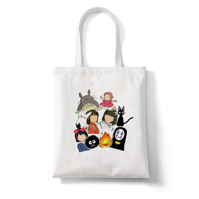 Totoro Stúdió Ghibli Miyazaki Hayao Shopper Bag Anime Táskák Rajzfilm Print Bevásárlótáskák Eco Canvas Tote Bag Pacakge Beach Handbag