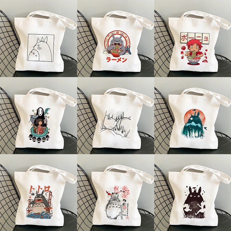 Totoro Stúdió Ghibli Miyazaki Hayao Shopper Bag Anime Táskák Rajzfilm Print Bevásárlótáskák Eco Canvas Tote Bag Pacakge Beach Handbag