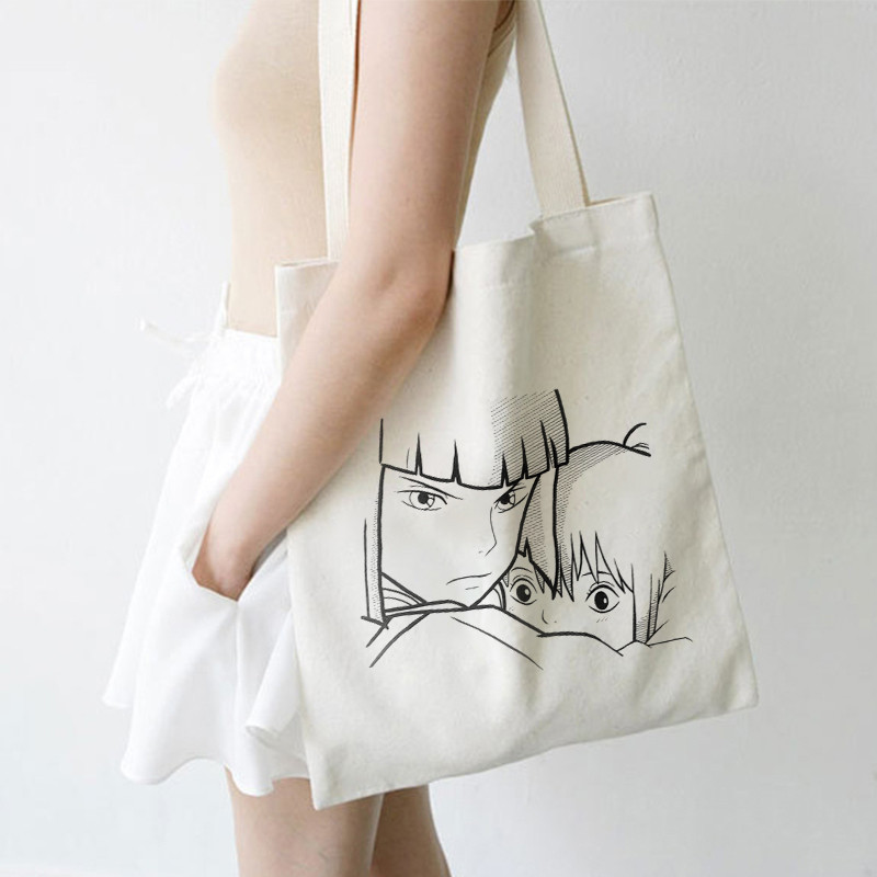 Totoro Stúdió Ghibli Miyazaki Hayao Shopper Bag Anime Táskák Rajzfilm Print Bevásárlótáskák Eco Canvas Tote Bag Pacakge Beach Handbag