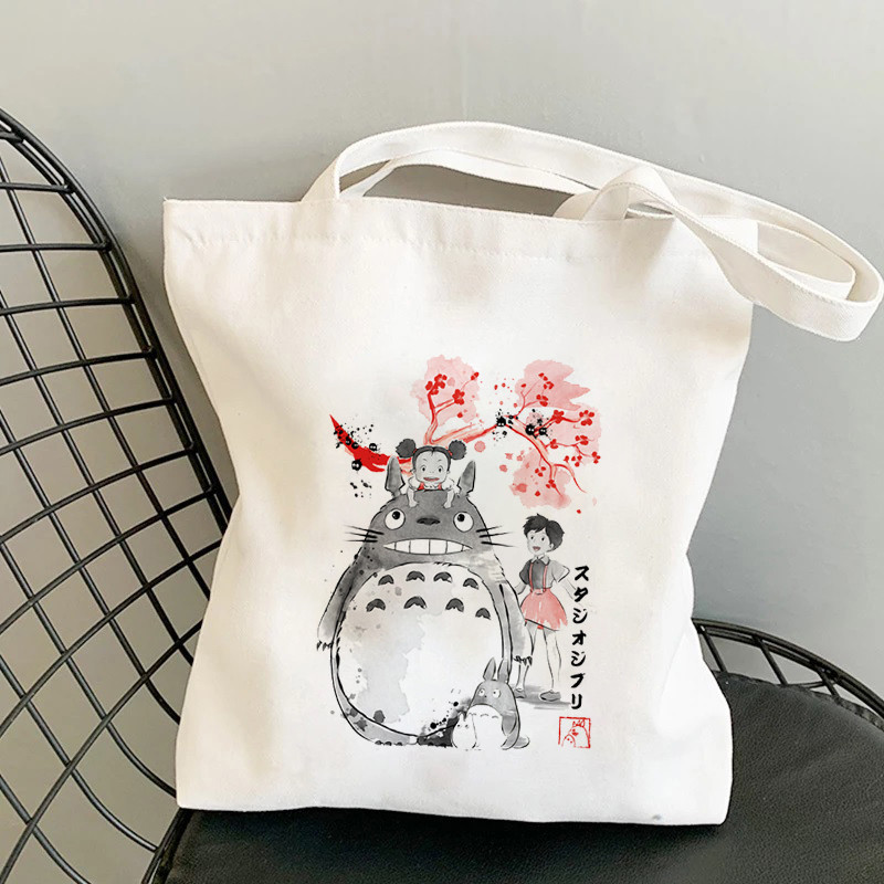 Totoro Stúdió Ghibli Miyazaki Hayao Shopper Bag Anime Táskák Rajzfilm Print Bevásárlótáskák Eco Canvas Tote Bag Pacakge Beach Handbag