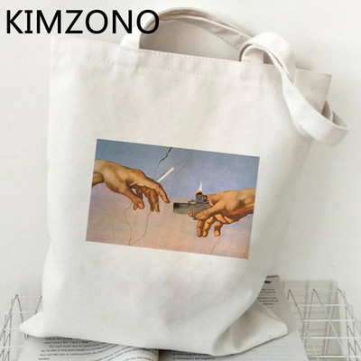 Mikelandželo iepirkumu soma pircējs bolsa pircējs kokvilnas džutas soma pārtikas soma auduma atkārtoti lietojama aukla boodschappentas sacolas