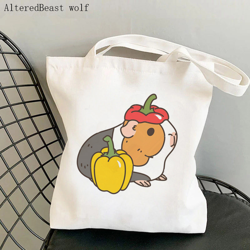 Női vásárló táska sok tengerimalac Nyomtatott Kawaii táska Harajuku Bevásárlóvászon Shopper Bag lány kézitáska Vállas női táska