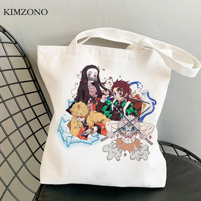 Demon Slayer Kimetsu No Yaiba iepirkumu soma tote bolsas de tela shopper džutas soma bolsa audekla soma reciclaje sacola iepirkšanās pasūtījuma