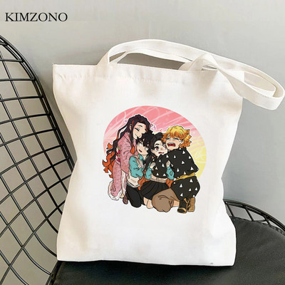 Demon Slayer Kimetsu No Yaiba iepirkumu soma tote bolsas de tela shopper džutas soma bolsa audekla soma reciclaje sacola iepirkšanās pasūtījuma