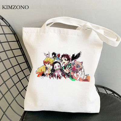 Demon Slayer Kimetsu No Yaiba iepirkumu soma tote bolsas de tela shopper džutas soma bolsa audekla soma reciclaje sacola iepirkšanās pasūtījuma