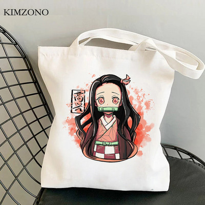 Demon Slayer Kimetsu No Yaiba iepirkumu soma tote bolsas de tela shopper džutas soma bolsa audekla soma reciclaje sacola iepirkšanās pasūtījuma