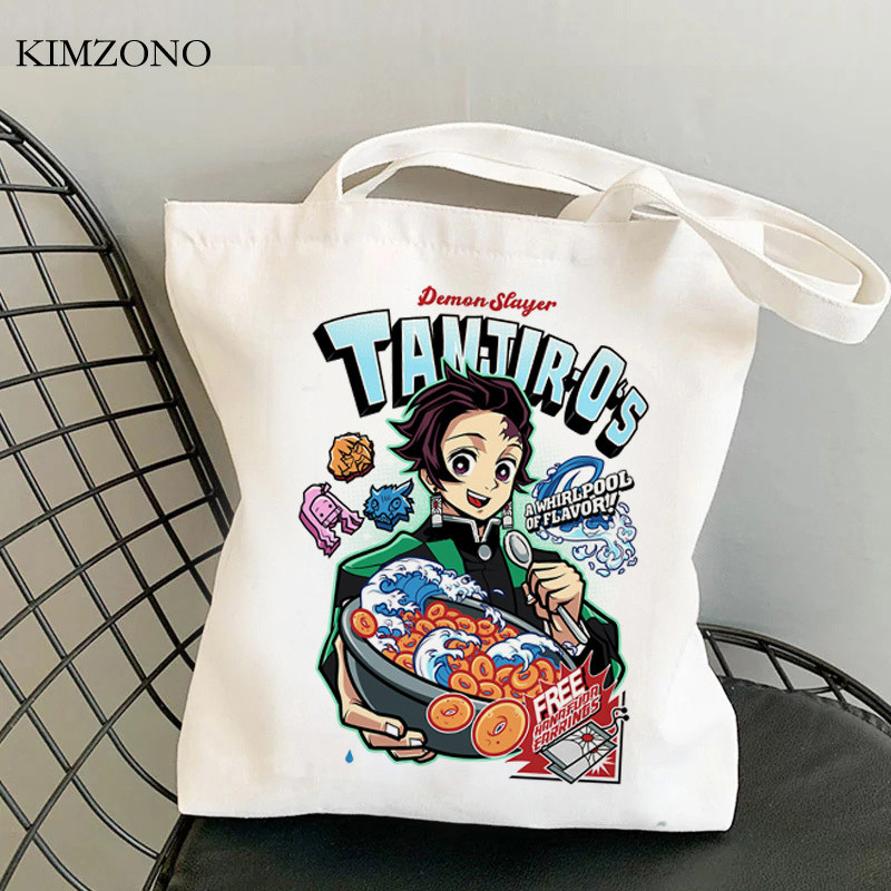 Demon Slayer Kimetsu No Yaiba iepirkumu soma tote bolsas de tela shopper džutas soma bolsa audekla soma reciclaje sacola iepirkšanās pasūtījuma