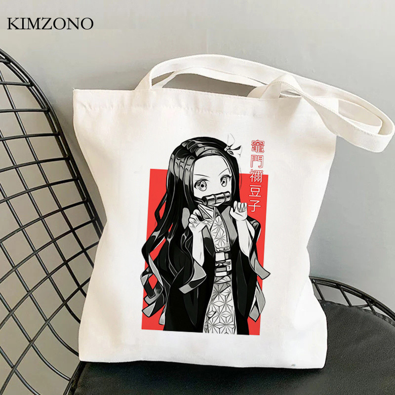 Demon Slayer Kimetsu No Yaiba iepirkumu soma tote bolsas de tela shopper džutas soma bolsa audekla soma reciclaje sacola iepirkšanās pasūtījuma