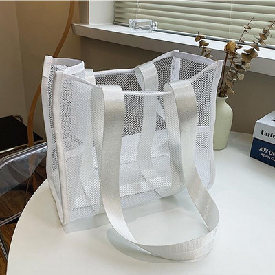 PURDORED 1 db női hálós táska újrafelhasználható átlátszó divat egy vállú strandtáska hálós üreges bevásárlótáska rendező