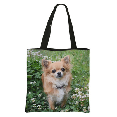 Višekratna kupovna torba sa printom slatkog psa Chihuahua Ženske modne torbe na rame za putovanja Djevojke Platnena velika torba Ručna torba