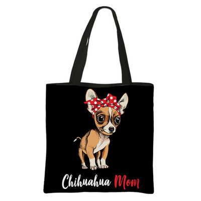 Višekratna kupovna torba sa printom slatkog psa Chihuahua Ženske modne torbe na rame za putovanja Djevojke Platnena velika torba Ručna torba