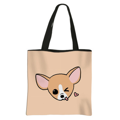 Višekratna kupovna torba sa printom slatkog psa Chihuahua Ženske modne torbe na rame za putovanja Djevojke Platnena velika torba Ručna torba
