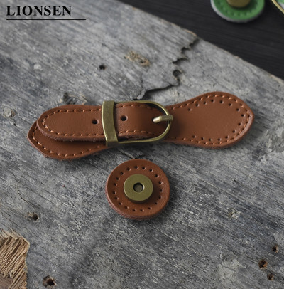 Lionsen somas magnētiskās pogas īstas ādas bronzas Hasp sprādze sievietēm ar rokām darināti Crossbody rokassomu stiprinājuma aksesuāri KZ