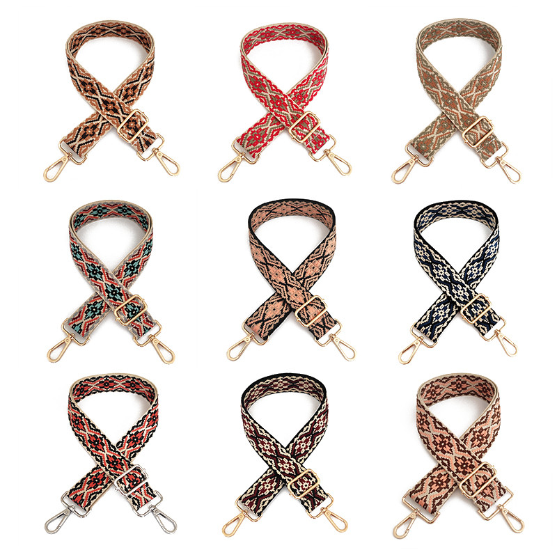 Széles etnikai stílusú jacquard táskapánt, állítható vállpánttal állítható táska, öv, hímzés, szövés táska fogantyú, kézitáska-tartozékok