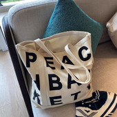 Ženska platnena torba na rame s tiskanim slovima Ženska ležerna ručna torba Velika torba Pamučna višekratna kupovna torba za plažu 2022.