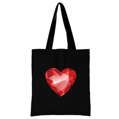 Női szövet bevásárlótáska divatos klasszikus szerelmes szívmintás sorozat válltáska újrafelhasználható fekete nyomtatott vászon táska vásárló