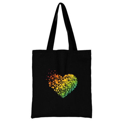 Női szövet bevásárlótáska divatos klasszikus szerelmes szívmintás sorozat válltáska újrafelhasználható fekete nyomtatott vászon táska vásárló