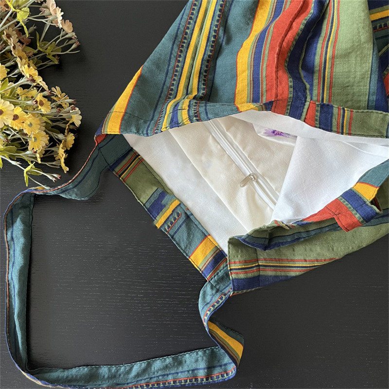 Retro naiste lõuendist õlakott Vikerkaare triibuline linane ostukott Eco suure mahutavusega käekott Tüdrukutele jõulukingitused