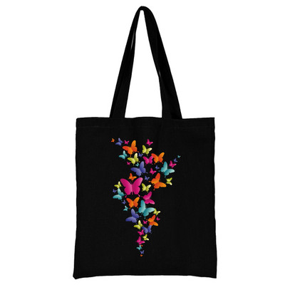 Nova ženska torba Torba za kupnju Torba na rame Sklopiva višekratna ležerna crna platnena studentska ručna torba s printom leptira