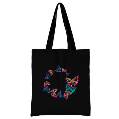 Nova ženska torba Torba za kupnju Torba na rame Sklopiva višekratna ležerna crna platnena studentska ručna torba s printom leptira