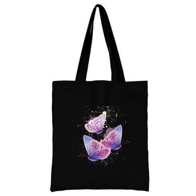Nova ženska torba Torba za kupnju Torba na rame Sklopiva višekratna ležerna crna platnena studentska ručna torba s printom leptira