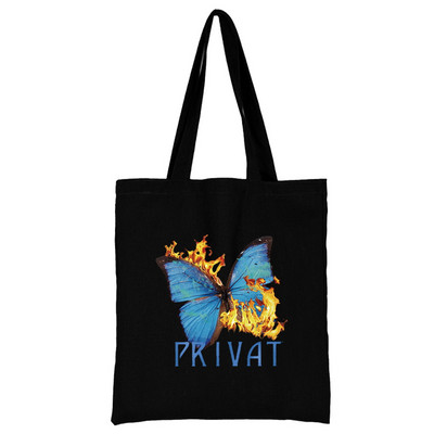 Nova ženska torba Torba za kupnju Torba na rame Sklopiva višekratna ležerna crna platnena studentska ručna torba s printom leptira