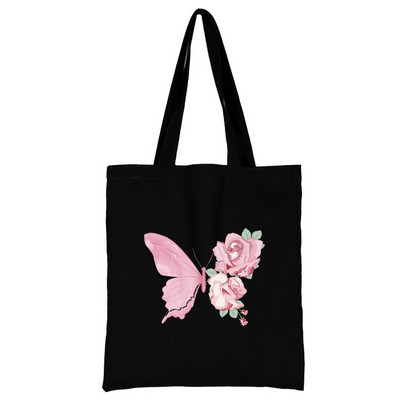 Nova ženska torba Torba za kupnju Torba na rame Sklopiva višekratna ležerna crna platnena studentska ručna torba s printom leptira