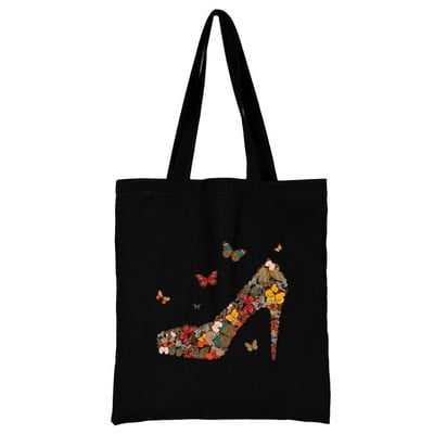 Nova ženska torba Torba za kupnju Torba na rame Sklopiva višekratna ležerna crna platnena studentska ručna torba s printom leptira