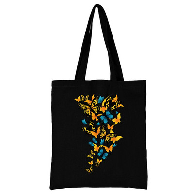 Nova ženska torba Torba za kupnju Torba na rame Sklopiva višekratna ležerna crna platnena studentska ručna torba s printom leptira