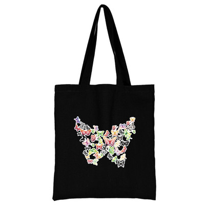 Nova ženska torba Torba za kupnju Torba na rame Sklopiva višekratna ležerna crna platnena studentska ručna torba s printom leptira