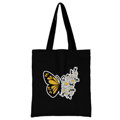 Nova ženska torba Torba za kupnju Torba na rame Sklopiva višekratna ležerna crna platnena studentska ručna torba s printom leptira